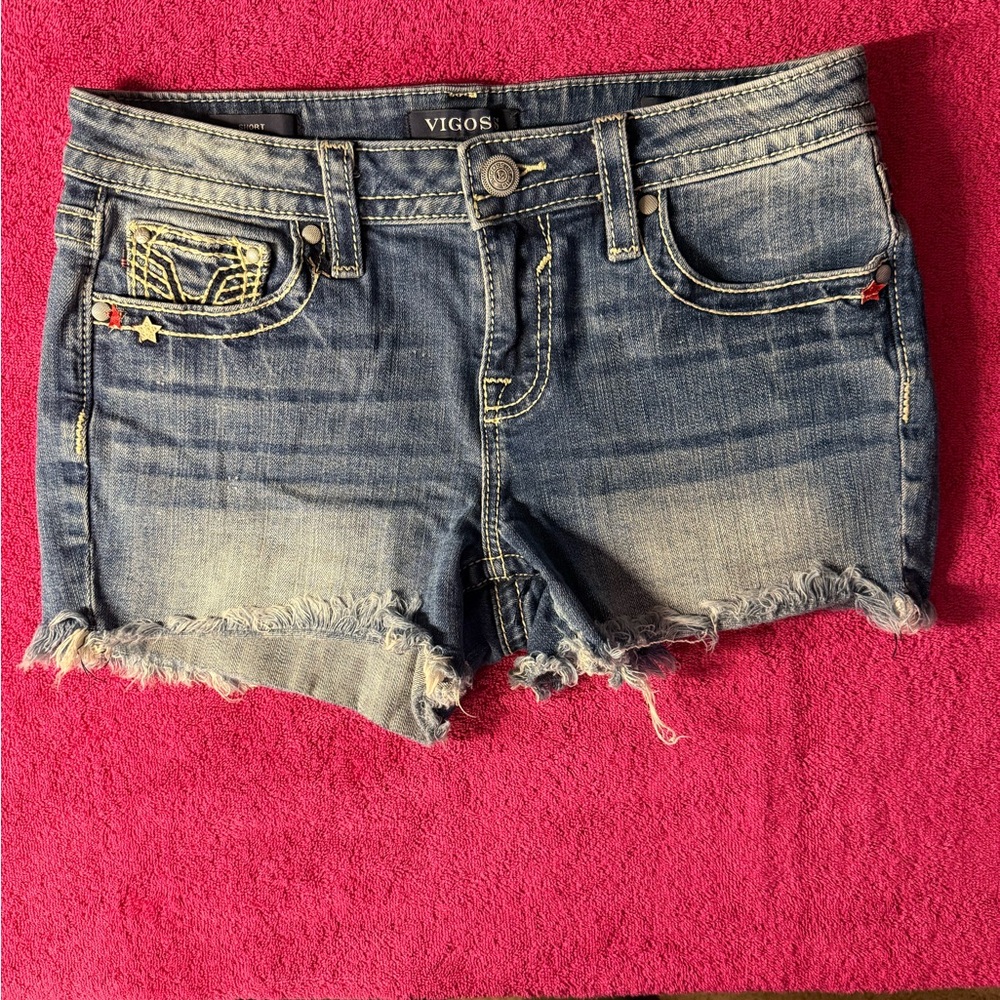 Vigoss Blue Frayed Hem Distressed Denim Shorts
